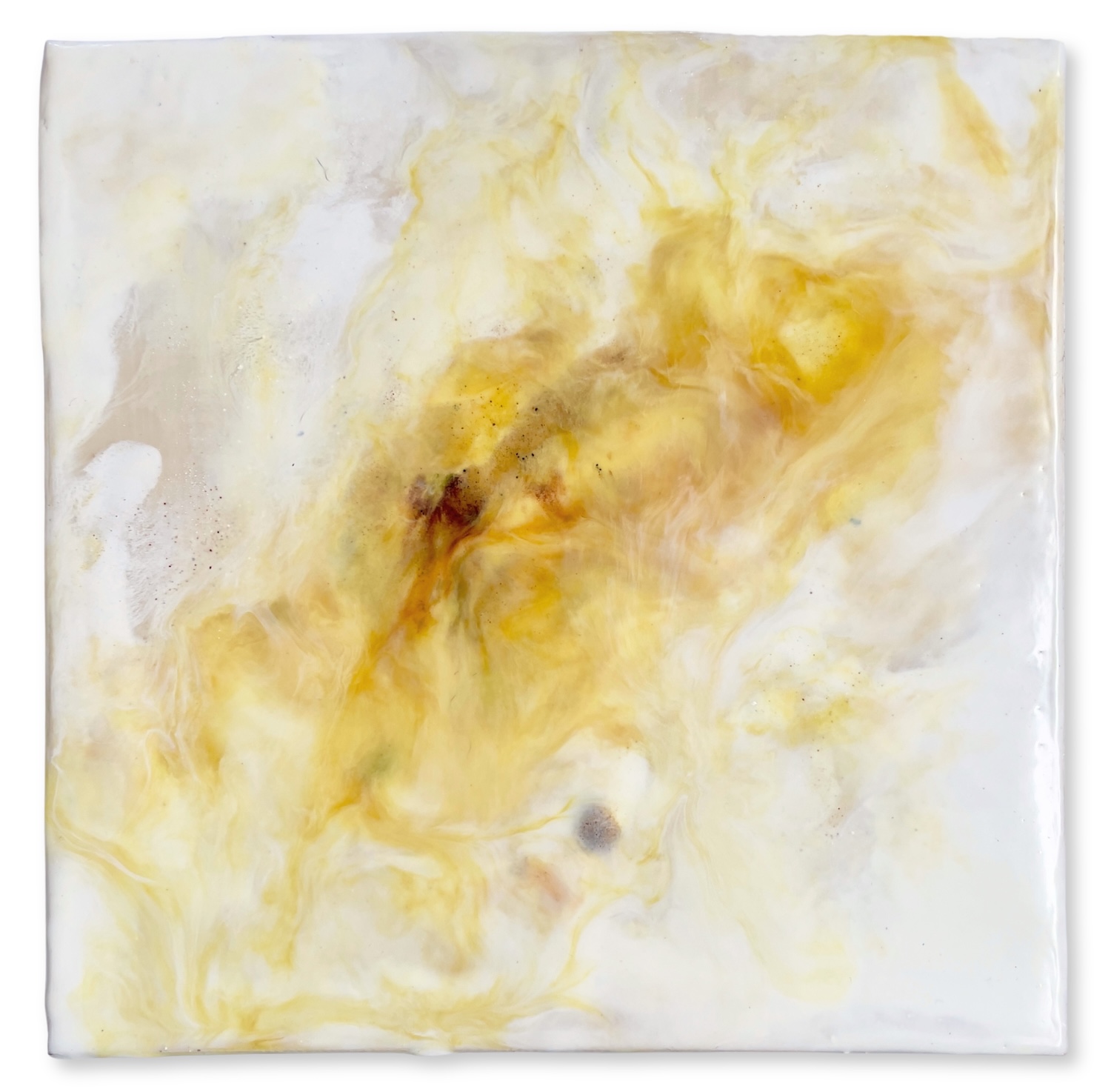 'Citrinitas II' (Encaustic wax, earth, mineral & weld lake pigment and traditional gesso on canvas panel), 20 x 20 x 1.5 cm / 7.87 x 7.87 x 0.59 in.