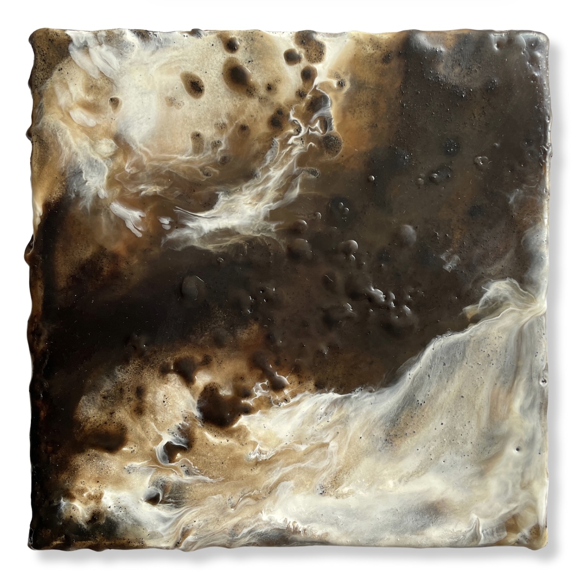 'Terra Fluxus' (Encaustic medium, handmade lake pigments, mineral pigment on wood panel), 16.5 x 16.5 x 3.0 cm / 6.50 x 6.50 x 1.18 in.