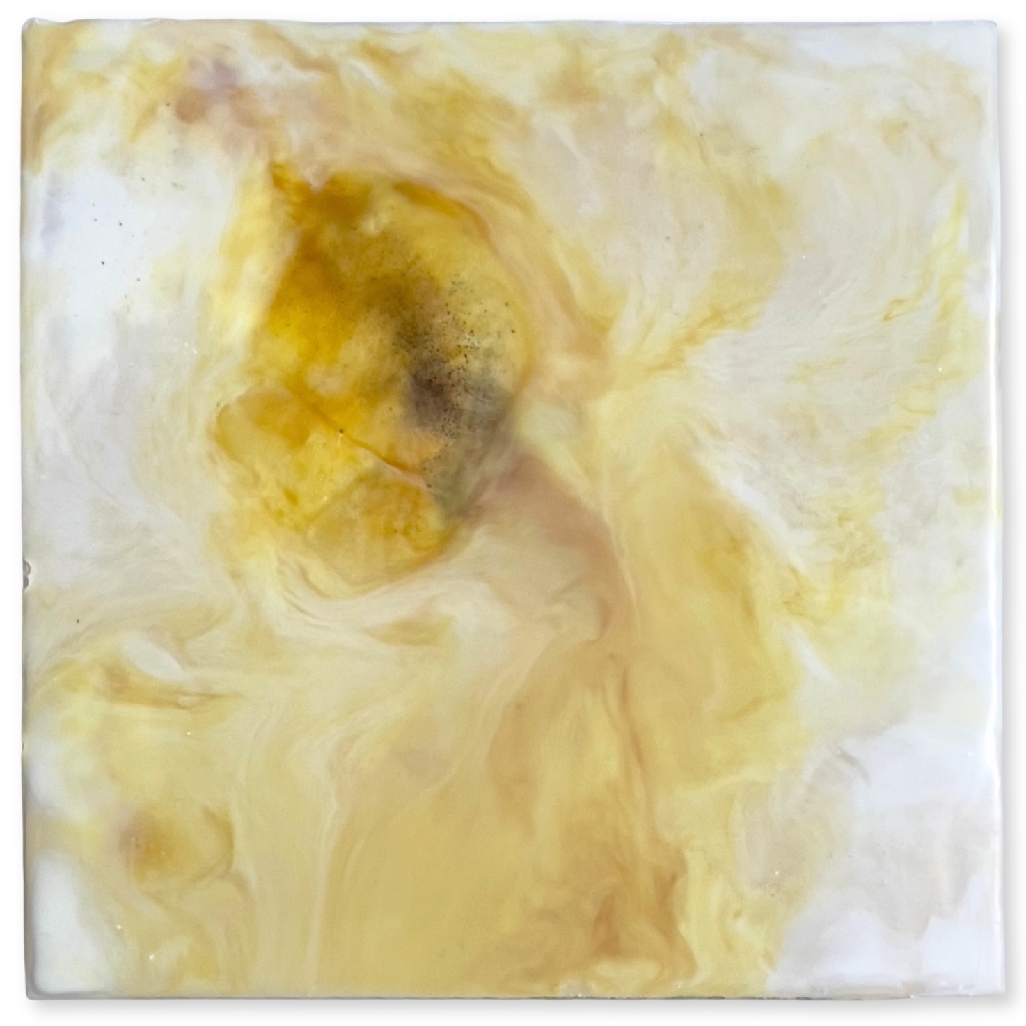 'Citrinitas V' (Encaustic wax, earth, mineral & weld lake pigment and traditional gesso on canvas panel), 20 x 20 x 1.5 cm / 7.87 x 7.87 x 0.59 in.