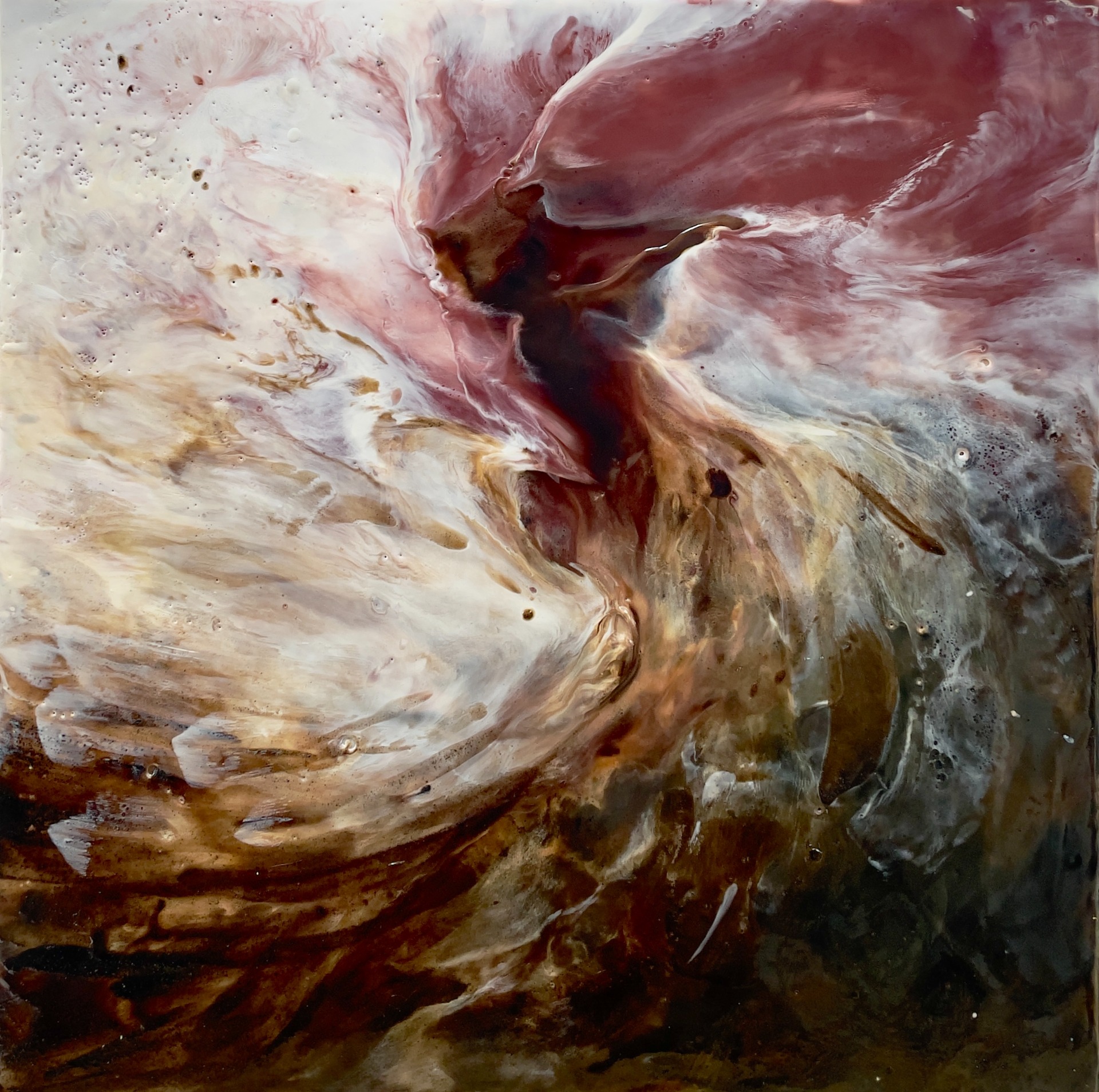 'Confluence', Enkaustik på träpanel (61 x 61 cm)